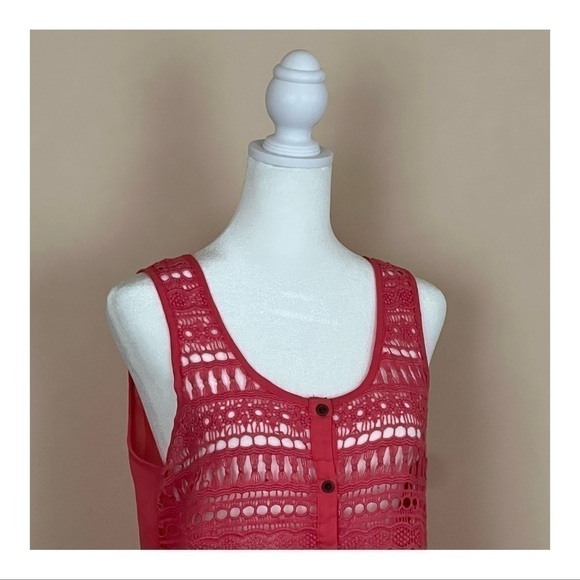 **DONATED** Charming Charlie Coral Open-Knit Button Front Tank (Size Small) - Picture 2 of 7
